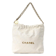 Chanel 22 Shiny Calfskin Quilted White Hobo Bag available at Queen Bee of Beverly Hills