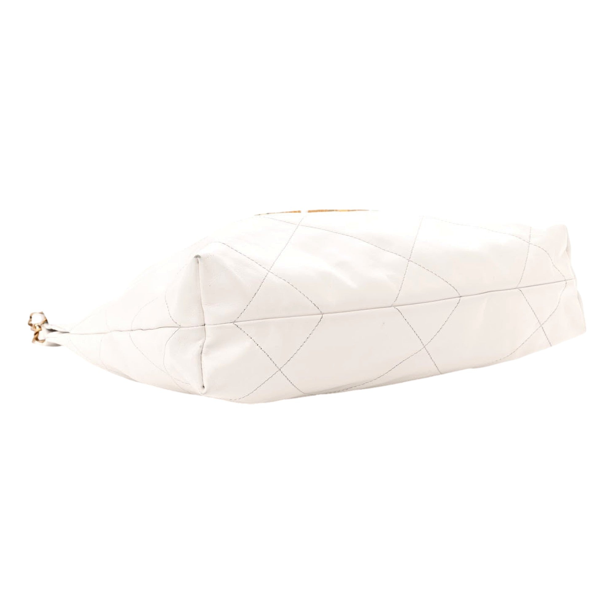 Chanel 22 Shiny Calfskin Quilted White Hobo Bag available at Queen Bee of Beverly Hills