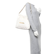 Chanel 22 Shiny Calfskin Quilted White Hobo Bag available at Queen Bee of Beverly Hills