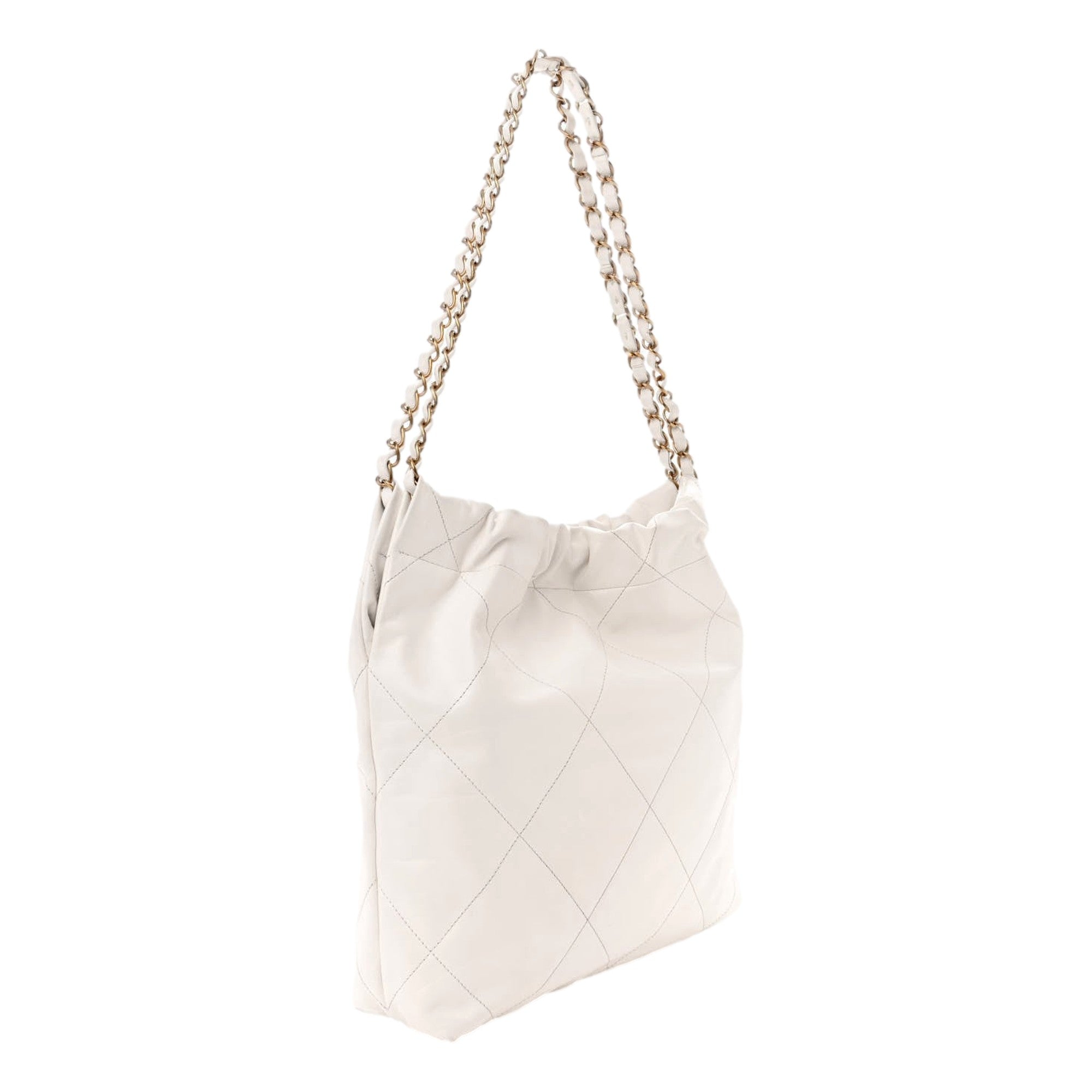 Chanel 22 Shiny Calfskin Quilted White Hobo Bag