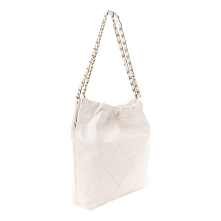 Chanel 22 Shiny Calfskin Quilted White Hobo Bag