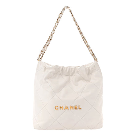 Chanel 22 Shiny Calfskin Quilted White Hobo Bag