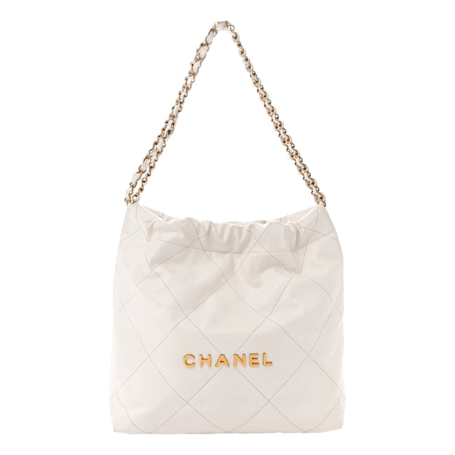 Chanel 22 Shiny Calfskin Quilted White Hobo Bag