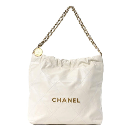 Chanel 22 Shiny Calfskin Quilted White Hobo Bag