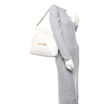 Chanel 22 Shiny Calfskin Quilted White Hobo Bag