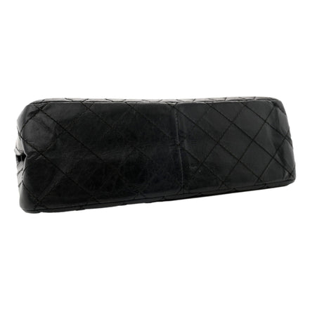 Chanel Black Aged Calfskin Quilted 2.55 Reissue 225 Flap Handbag With Chain available at Queen Bee of Beverly Hills