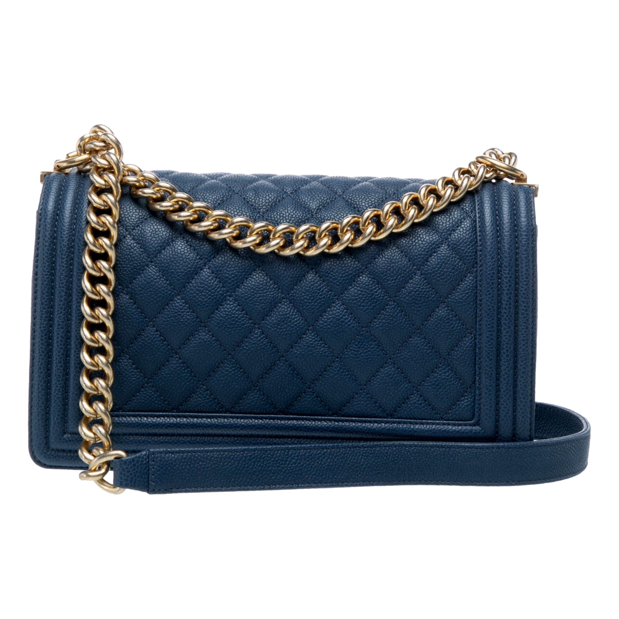 Chanel Boy Bag in Dark Blue sold at Queen Bee of Beverly Hills