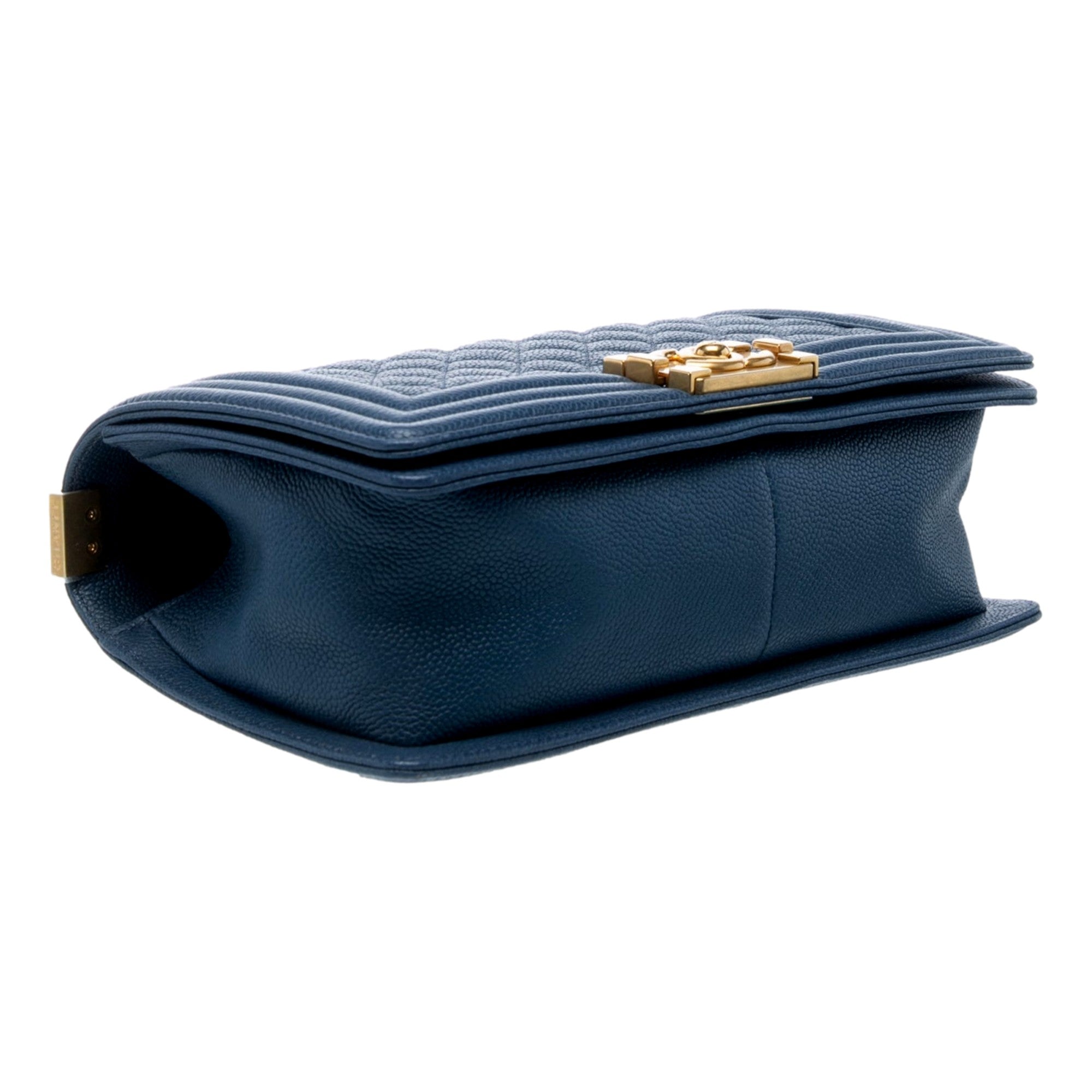 Chanel Boy Bag in Dark Blue sold at Queen Bee of Beverly Hills