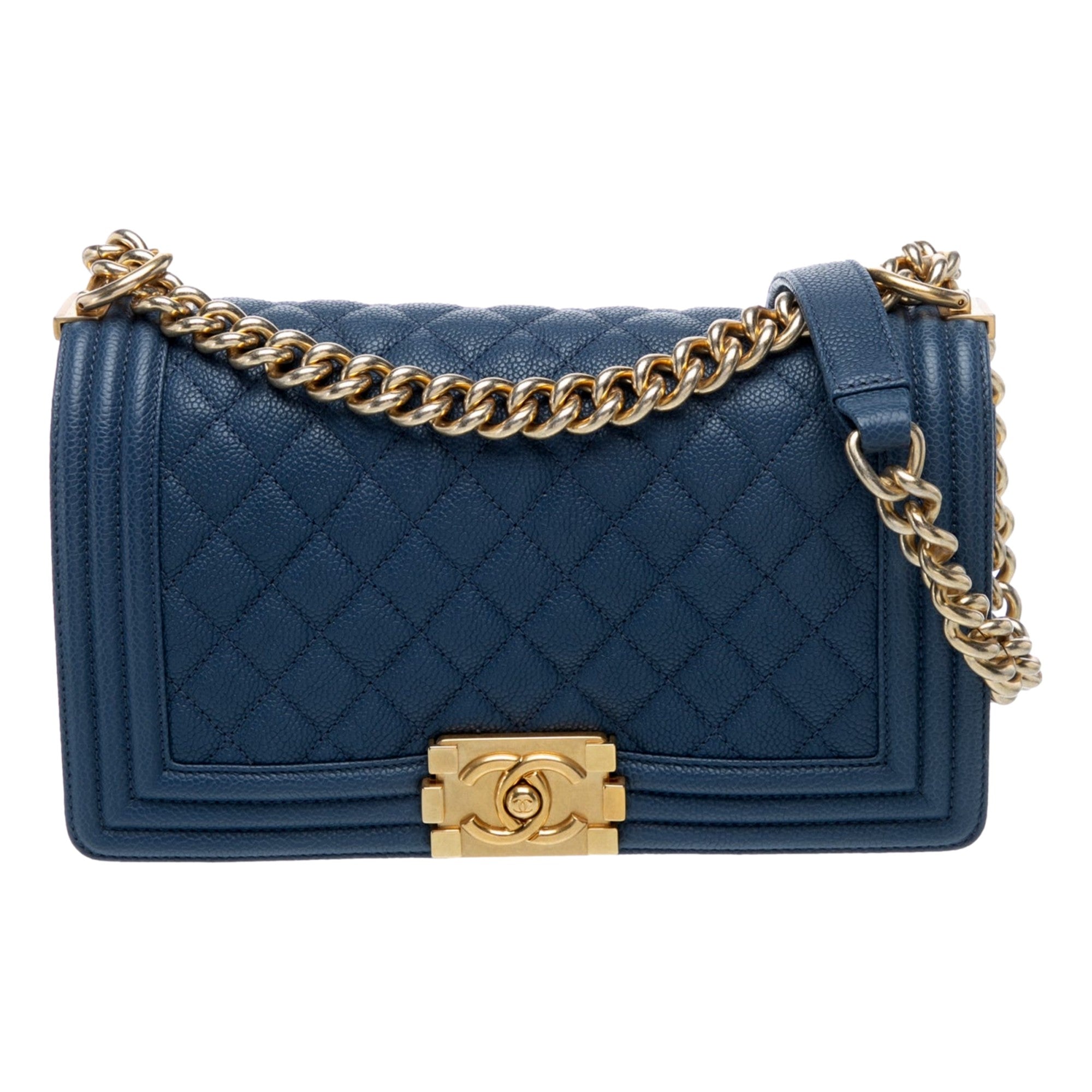 Chanel Boy Bag in Dark Blue sold at Queen Bee of Beverly Hills