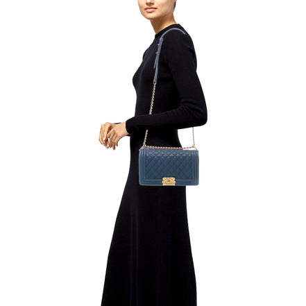 Chanel Boy Bag in Dark Blue sold at Queen Bee of Beverly Hills
