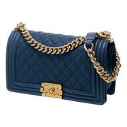 Chanel Boy Bag in Dark Blue sold at Queen Bee of Beverly Hills