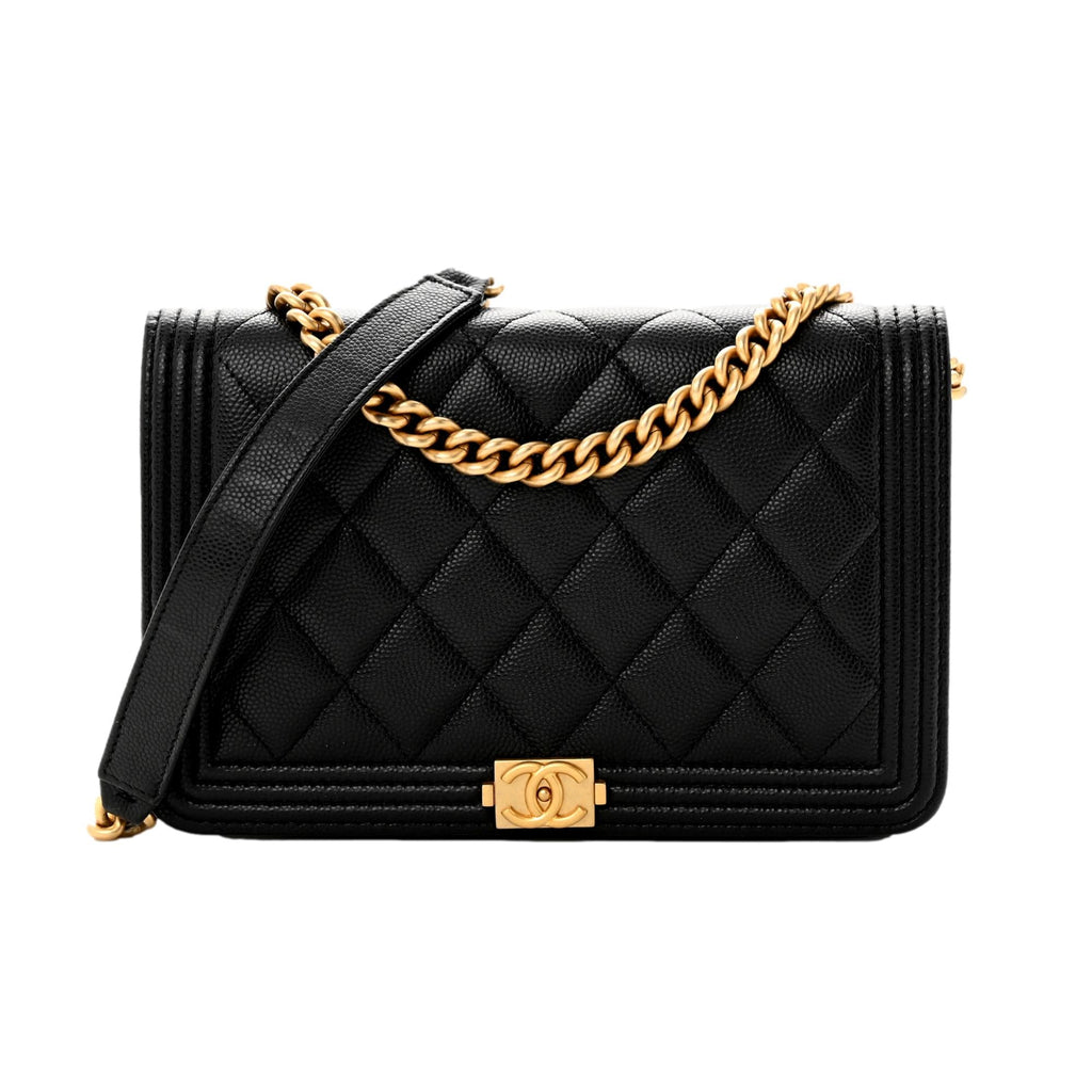 Chanel Boy Wallet On Chain Quilted Diamond Black in Caviar Leather with  Silver-tone - US