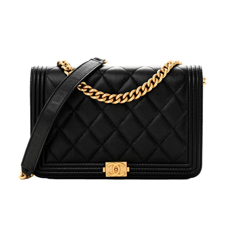 Chanel Boy Quilted Black Caviar Leather Wallet on Chain Crossbody Bag at_Queen_Bee_of_Beverly_Hills