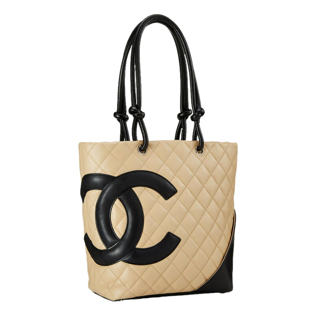 Chanel Cambon Ligne Beige Quilted Calfskin Leather Small Tote Bag at_Queen_Bee_of_Beverly_Hills