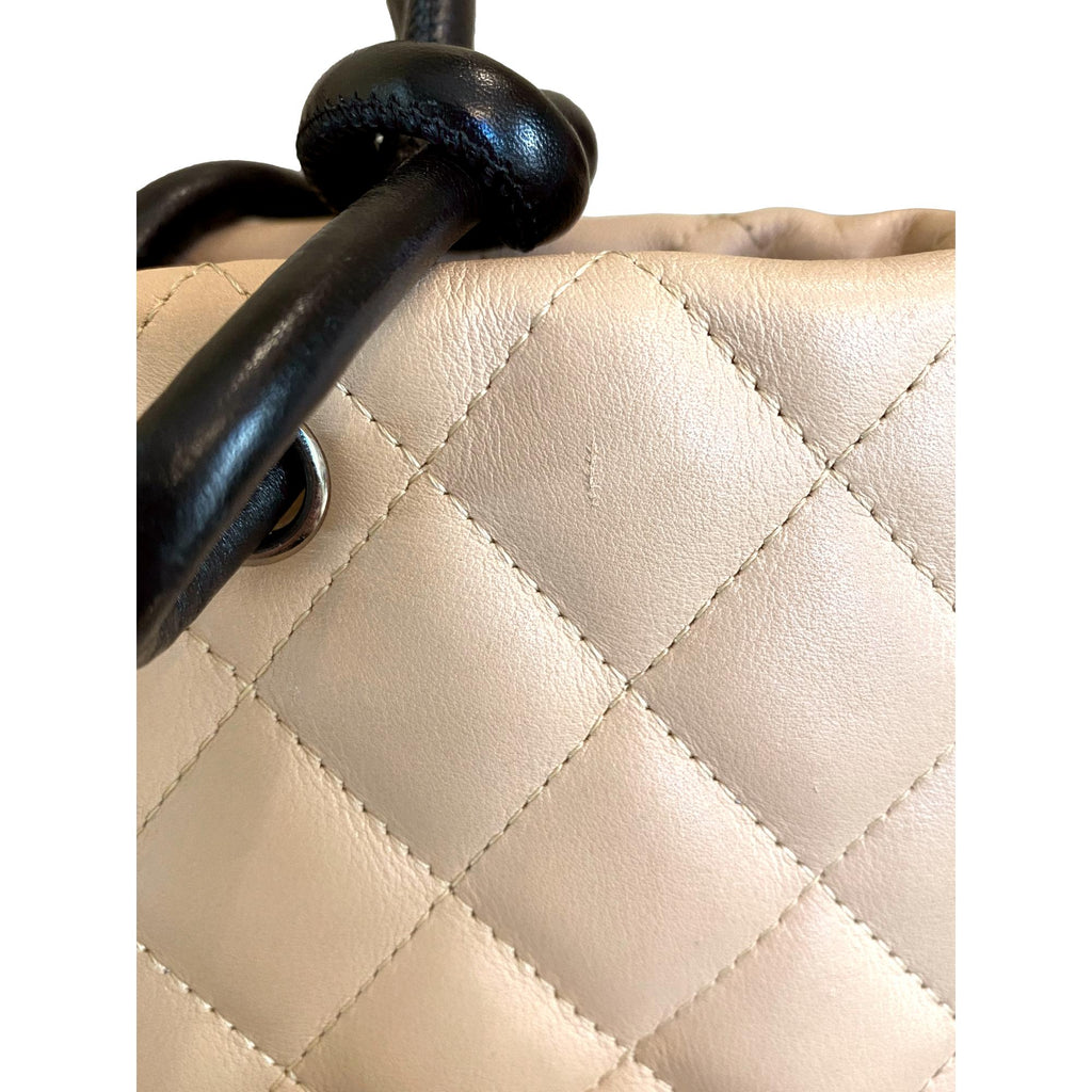 Chanel Cambon Ligne Beige Quilted Calfskin Leather Small Tote Bag at_Queen_Bee_of_Beverly_Hills