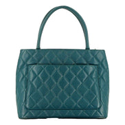 Chanel Caviar Leather CC Medallion Tote Bag Teal Blue available at Queen Bee of Beverly Hills