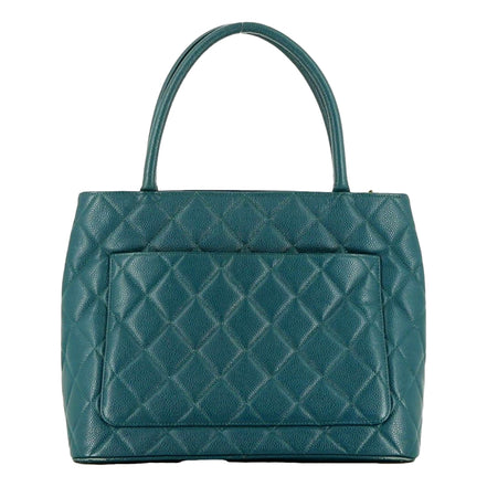 Chanel Caviar Leather CC Medallion Tote Bag Teal Blue available at Queen Bee of Beverly Hills