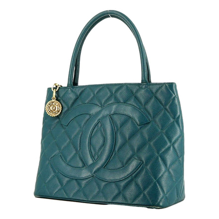 Chanel Caviar Leather CC Medallion Tote Bag Teal Blue available at Queen Bee of Beverly Hills