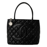 Chanel Caviar Quilted Leather Medallion Tote Black Handbag