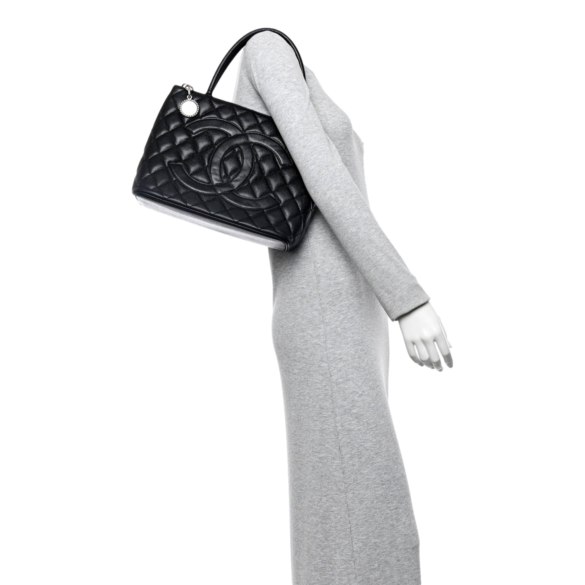 Chanel Caviar Quilted Leather Medallion Tote Black Handbag