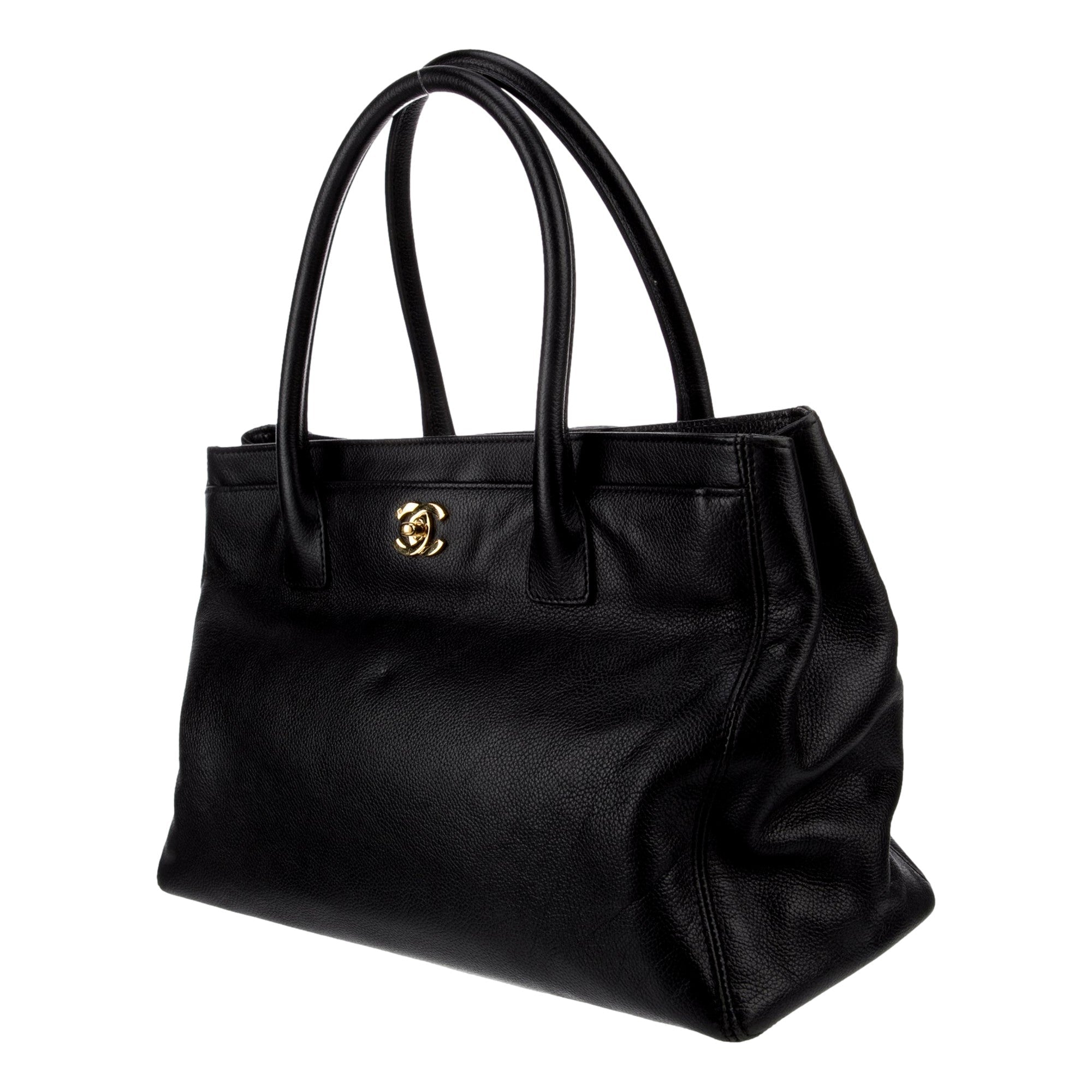 Chanel Executive Cerf Tote Black Leather Medium available at Queen Bee of Beverly Hills