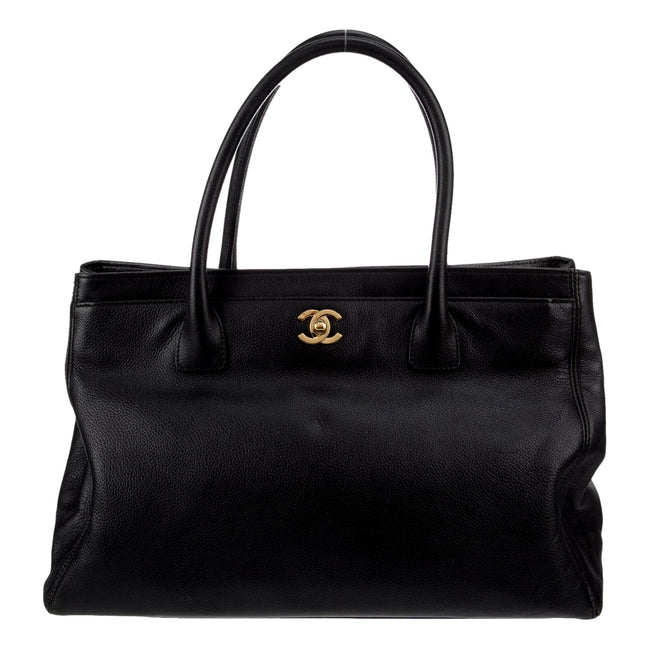 Chanel Executive Cerf Tote Black Leather Medium available at Queen Bee of Beverly Hills