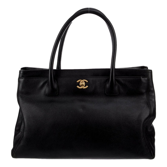 Chanel Executive Cerf Tote Black Leather Medium available at Queen Bee of Beverly Hills