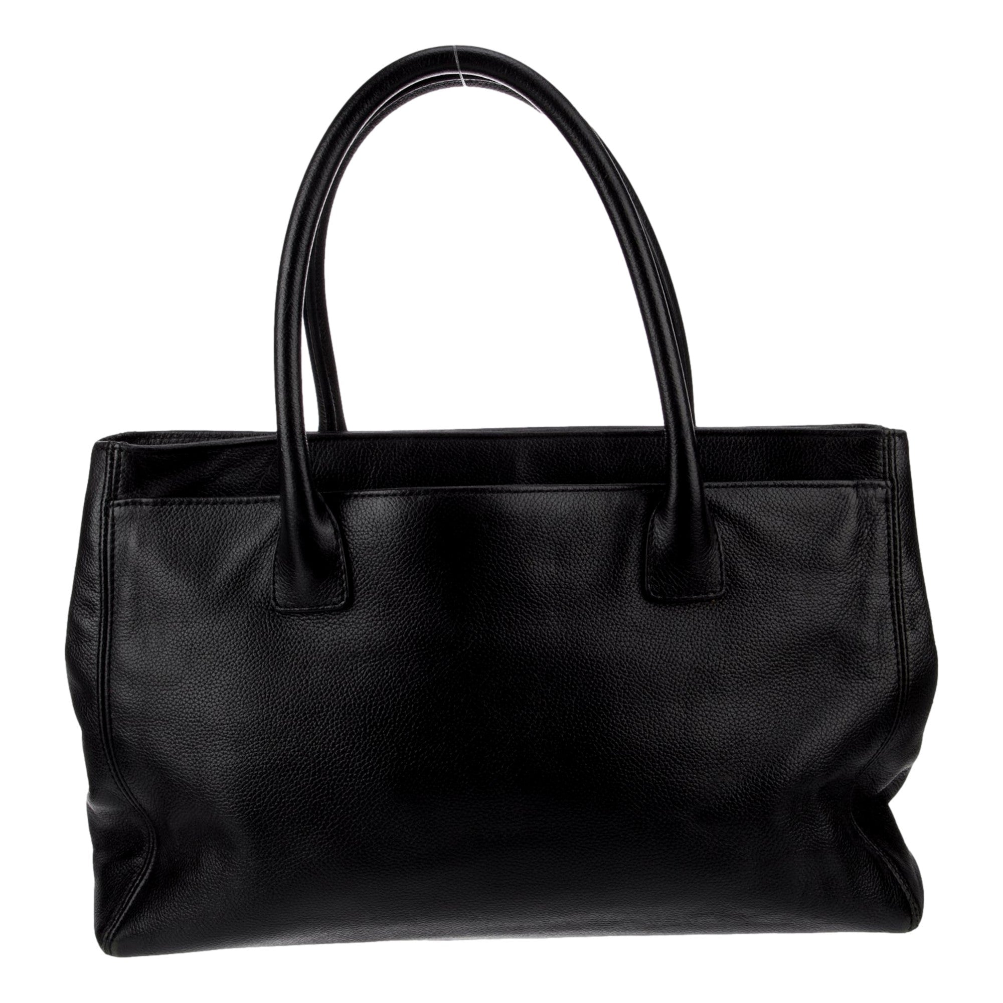 Chanel Executive Cerf Tote Black Leather Medium available at Queen Bee of Beverly Hills