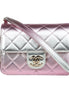 Chanel Mini Flap Bag in Iridescent Pink & Silver Metallic Lambskin available at Queen Bee of Beverly Hills