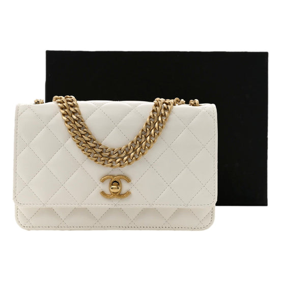 Chanel Pillow Crush Lambskin Quilted Wallet On Chain White Crossbody Bag available at Queen Bee of Beverly Hills
