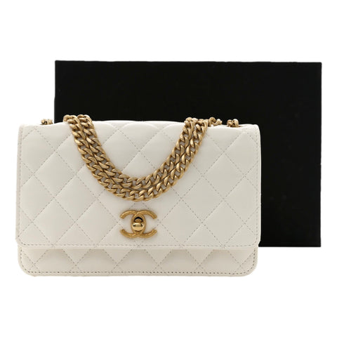 Chanel Pillow Crush Lambskin Quilted Wallet On Chain White Crossbody Bag available at Queen Bee of Beverly Hills