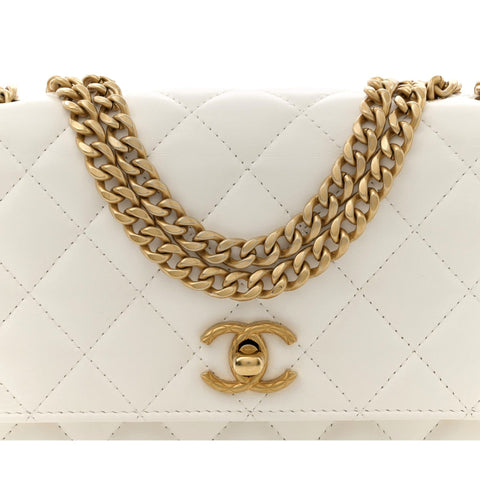 Chanel Pillow Crush Lambskin Quilted Wallet On Chain White Crossbody Bag available at Queen Bee of Beverly Hills