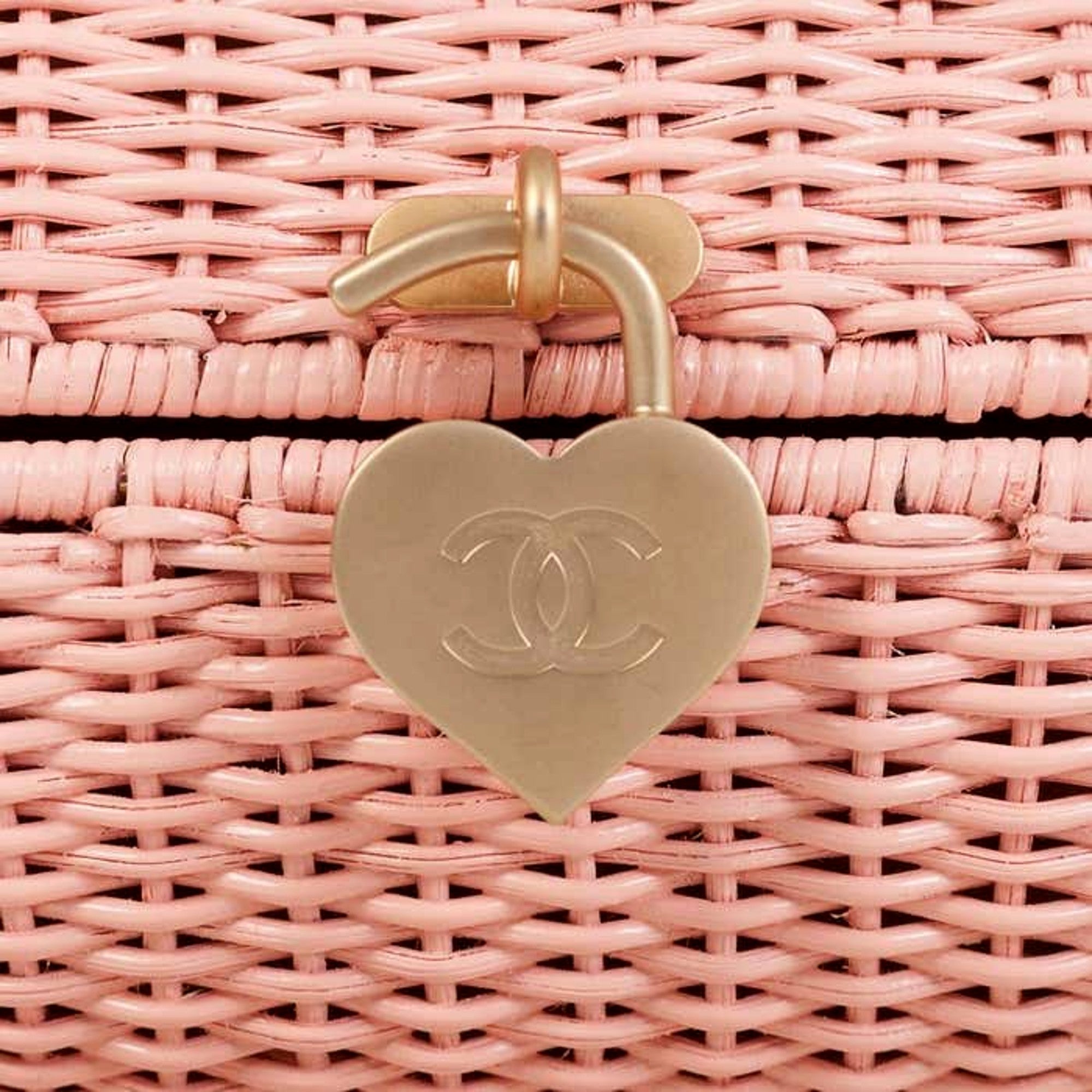 Chanel Pink Oval Wicker Heart CC Charm Closure 2-Way Handle Crossbody Bag available at Queen Bee of Beverly Hills
