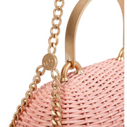 Chanel Pink Oval Wicker Heart CC Charm Closure 2-Way Handle Crossbody Bag available at Queen Bee of Beverly Hills