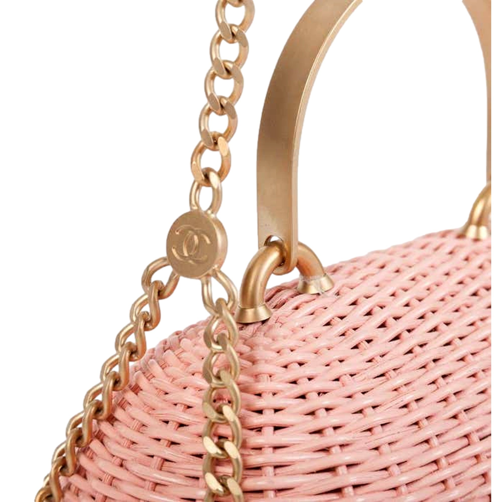 Chanel Pink Oval Wicker Heart CC Charm Closure 2-Way Handle Crossbody Bag available at Queen Bee of Beverly Hills