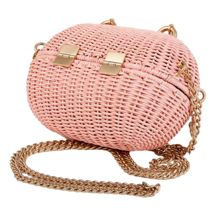 Chanel Pink Oval Wicker Heart CC Charm Closure 2-Way Handle Crossbody Bag available at Queen Bee of Beverly Hills