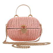 Chanel Pink Oval Wicker Heart CC Charm Closure 2-Way Handle Crossbody Bag available at Queen Bee of Beverly Hills