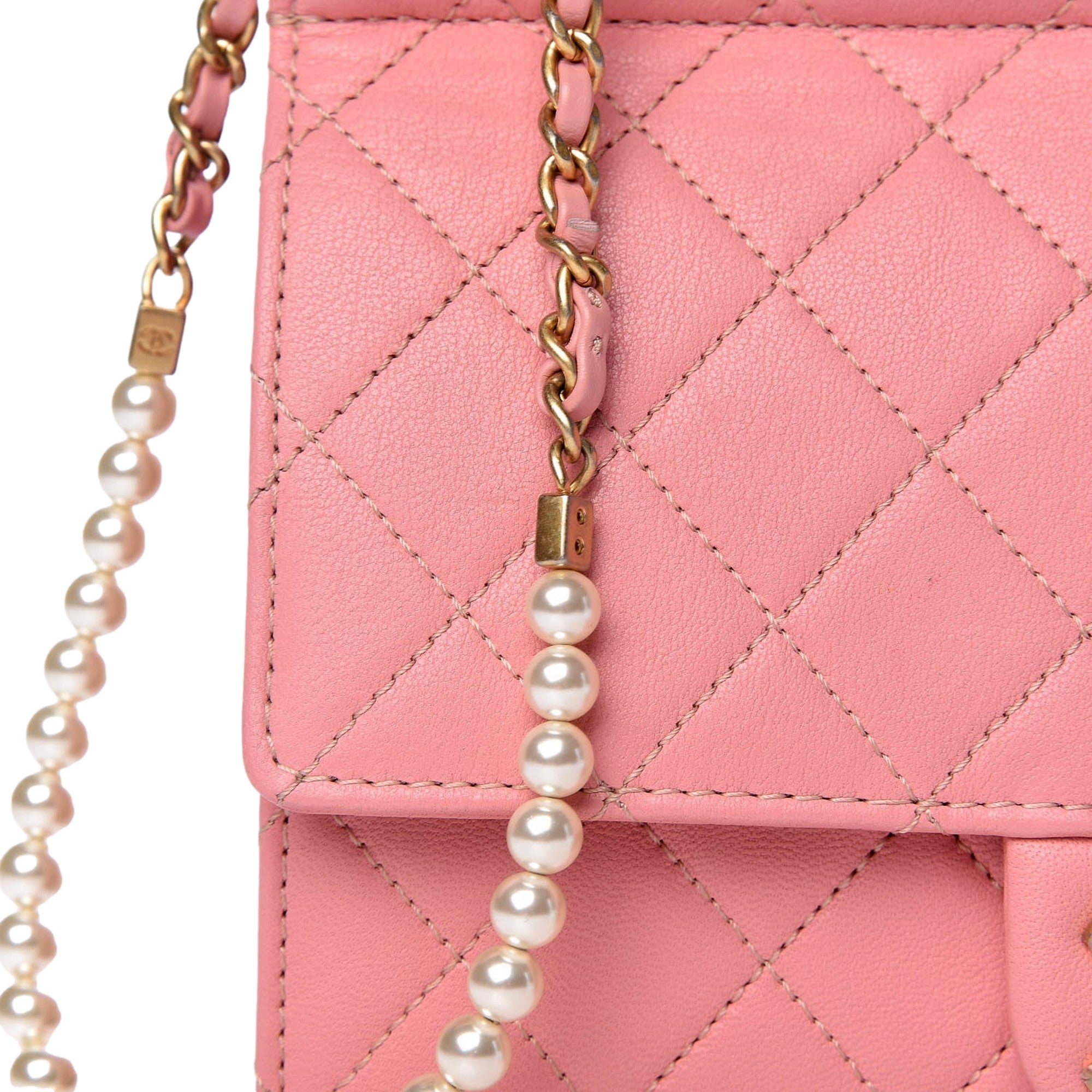 Chanel Pink Crossbody Pearl Strap sold at Queen Bee of Beverly Hills