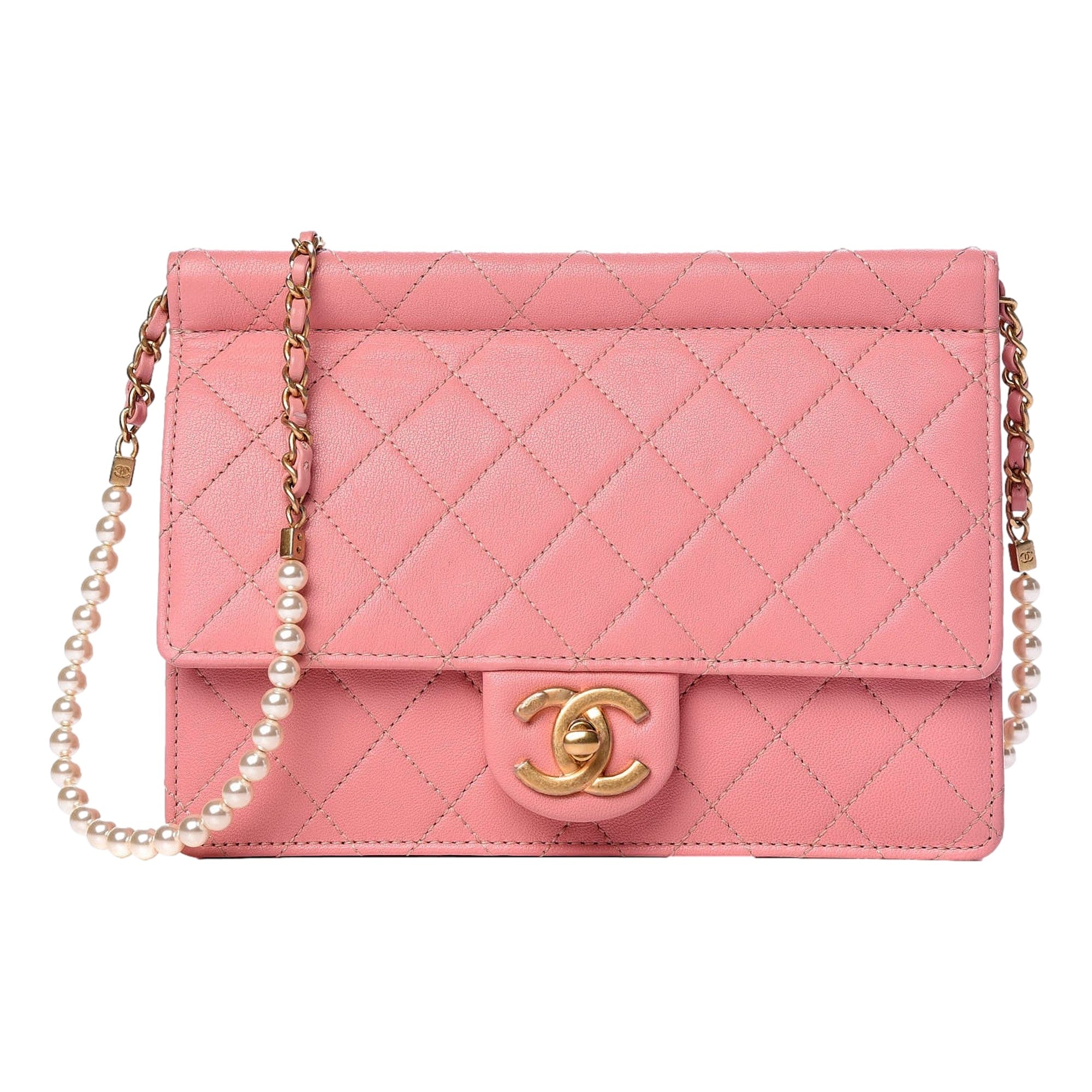 Chanel Pink Crossbody Pearl Strap sold at Queen Bee of Beverly Hills