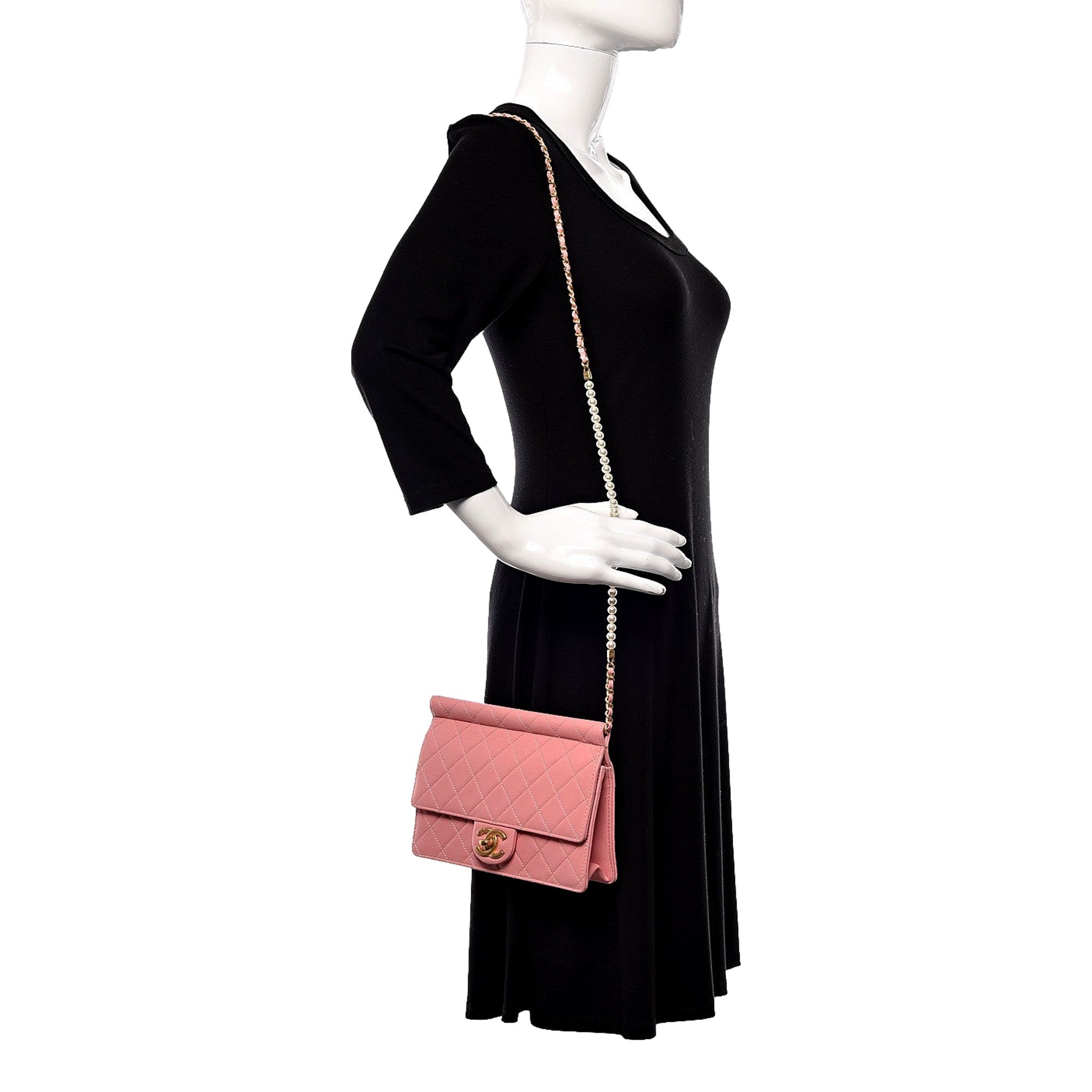 Chanel Pink Crossbody Pearl Strap sold at Queen Bee of Beverly Hills
