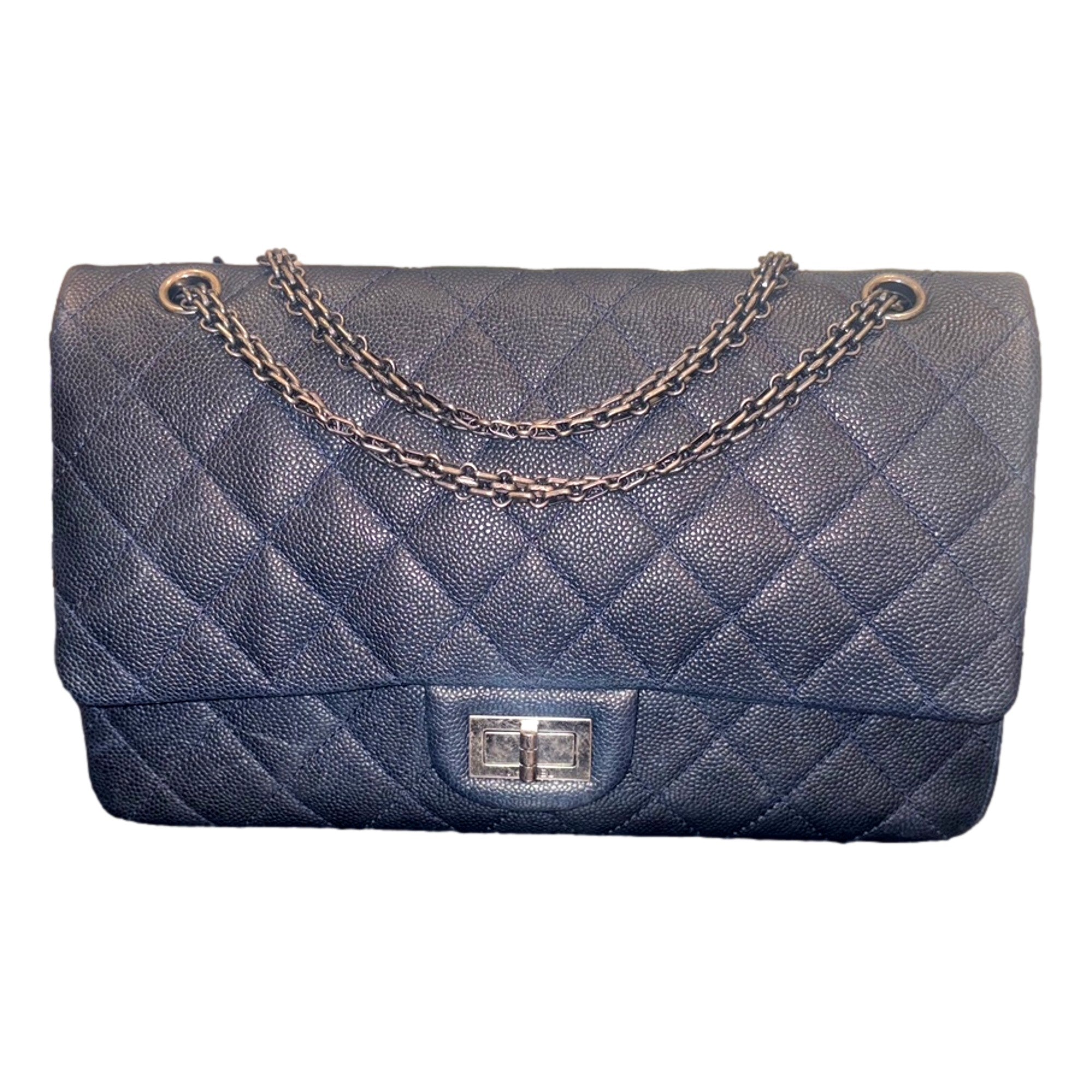 Chanel Reissue 2.55 Flap Bag Quilted Caviar 226 Navy available at Queen Bee of Beverly Hills