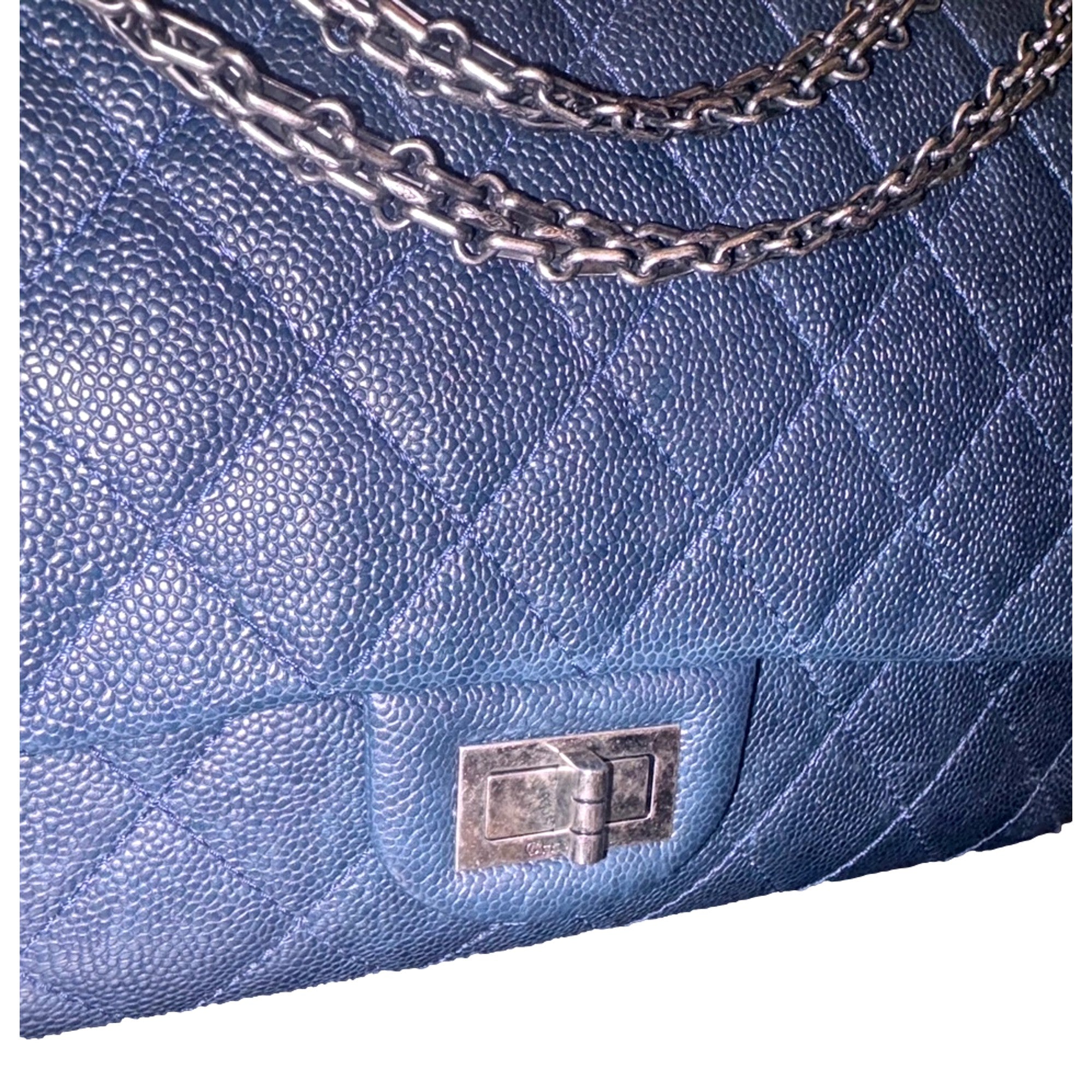 Chanel Reissue 2.55 Flap Bag Quilted Caviar 226 Navy available at Queen Bee of Beverly Hills