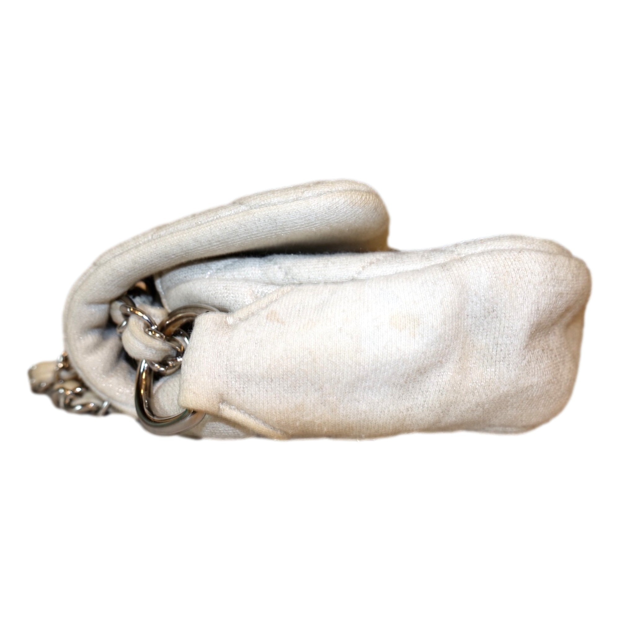 Chanel Shimmer Craie White Jersey Classic Flap Bag available at Queen Bee of Beverly Hills