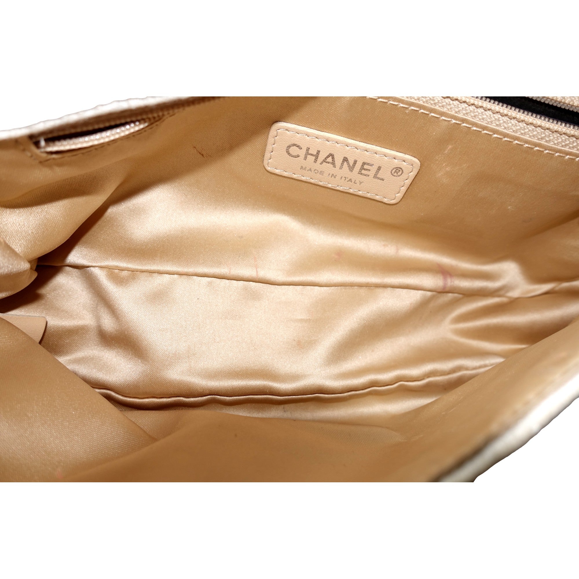 Chanel Shimmer Craie White Jersey Classic Flap Bag available at Queen Bee of Beverly Hills