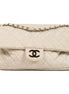 Chanel Shimmer Craie White Jersey Classic Flap Bag available at Queen Bee of Beverly Hills