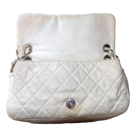 Chanel Shimmer Craie White Jersey Classic Flap Bag available at Queen Bee of Beverly Hills