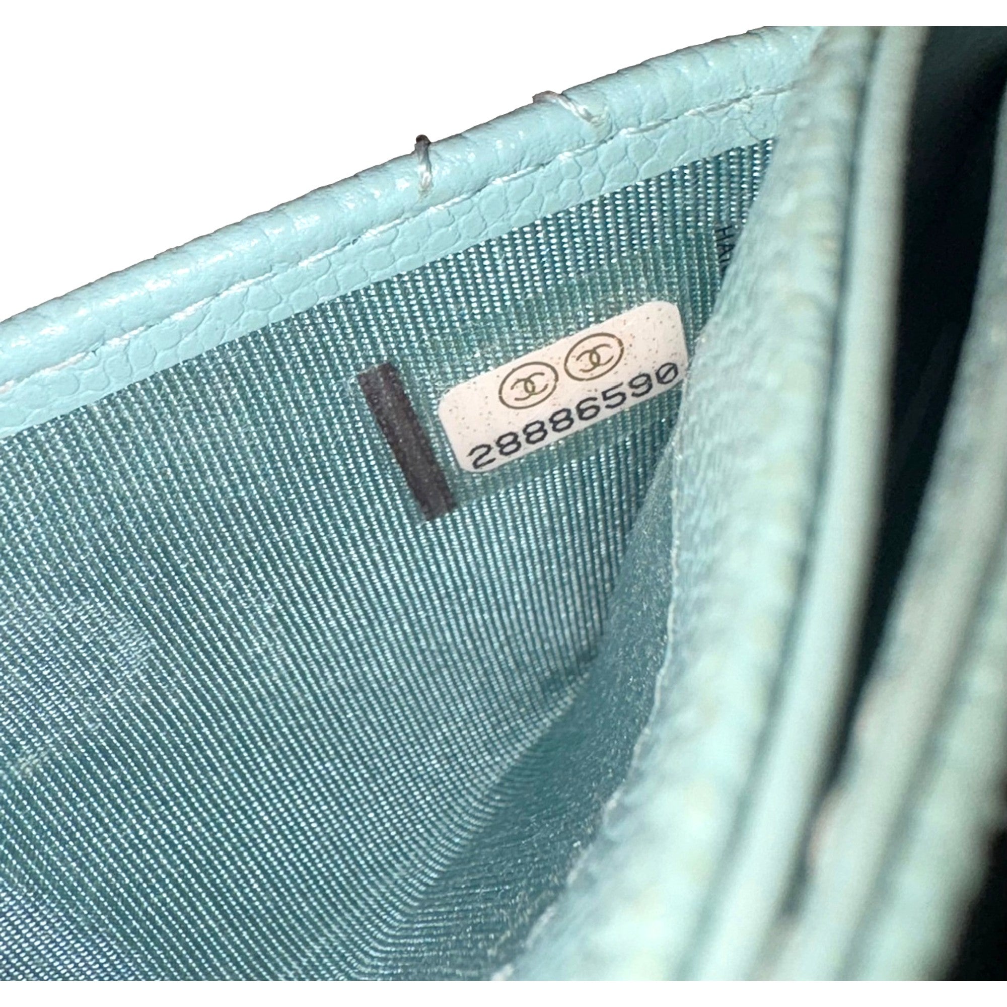 Chanel Timeless Caviar Leather Quilted Card Holder Teal Blue available at Queen Bee of Beverly Hills