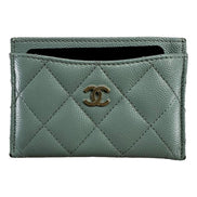 Chanel Timeless Caviar Leather Quilted Card Holder Teal Blue available at Queen Bee of Beverly Hills