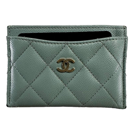 Chanel Timeless Caviar Leather Quilted Card Holder Teal Blue available at Queen Bee of Beverly Hills