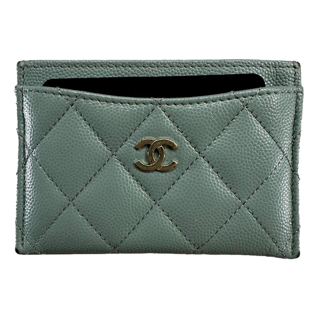 Chanel Timeless Caviar Leather Quilted Card Holder Teal Blue available at Queen Bee of Beverly Hills